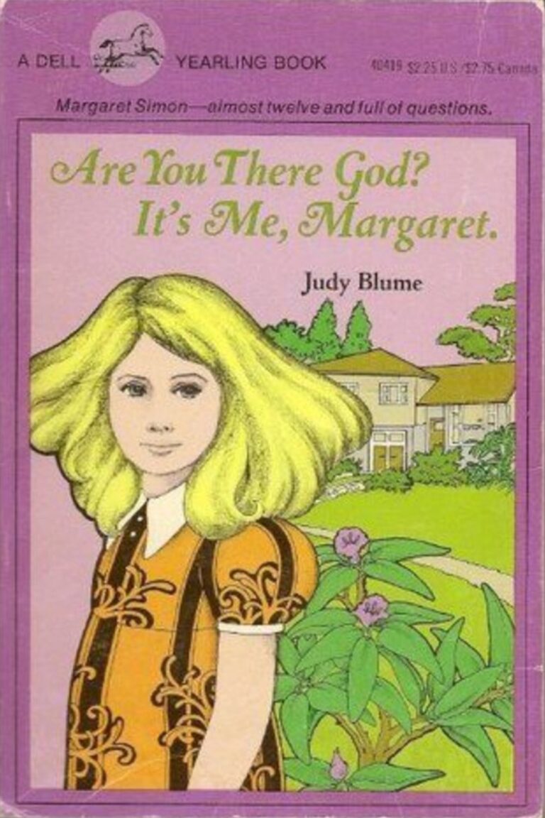 Cover, in shades of yellow, green, and lilac of the 1970s edition of Are You There God, It's Me Margaret (that I would have read when I was young)